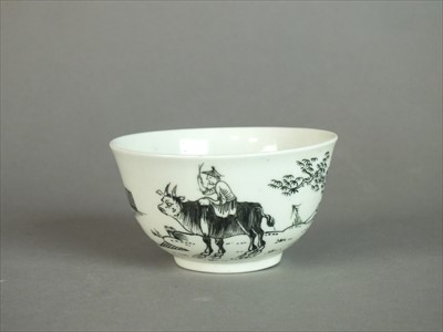 Lot 425 - Worcester 'Boy on a Buffalo' tea bowl, circa 1755-56