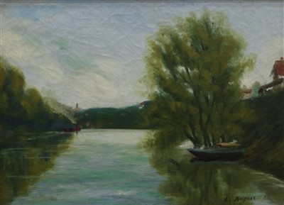 Lot 189 - Leopold Reigner (French 20th Century, 1897-1981), Lakeside Scene