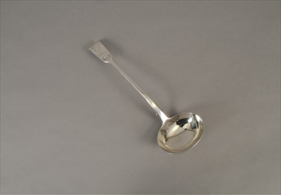 Lot 27 - A Victorian silver Fiddle pattern soup ladle