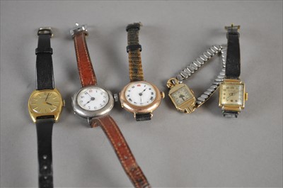 Lot 150 - A collection of five ladies watches, to...