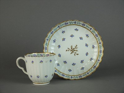 Lot 299 - Caughley 'French Sprigs' coffee cup and saucer, circa 1790