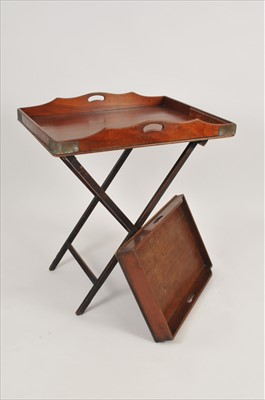 Lot 569 - Two Edwardian mahogany butler's / breakfast trays together with an associated stand