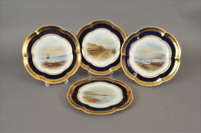 Lot 163 - Set of four Coalport landscape plates by Percy Simpson