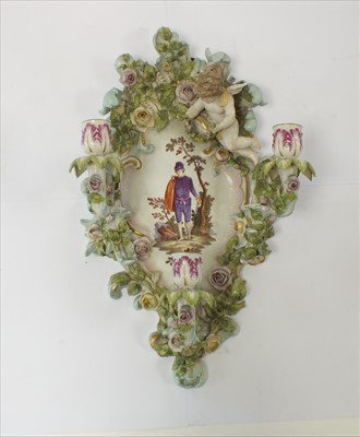 Lot 301 - Sitzendorf porcelain wall plaque with candle sconces