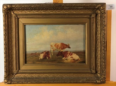 Lot 322 - British school, 19th century, cattle in a meadow, oil on panel