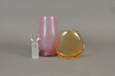 Lot 251 - Nazeing pink cobweb vase and yellow cased glass vase