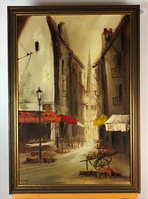 Lot 429 - John Bampfield, French street scene, oil on canvas