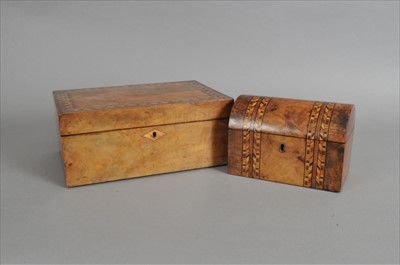Lot 342 - A Victorian burr walnut veneered tea caddy and a further inlaid box