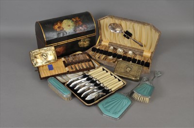 Lot 451 - Christmas 1914 tins, cutlery, domed box and a brush set