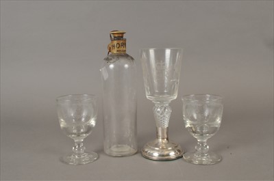 Lot 171 - Two early 19th century rummers, whisky bottle and silver-mounted goblet