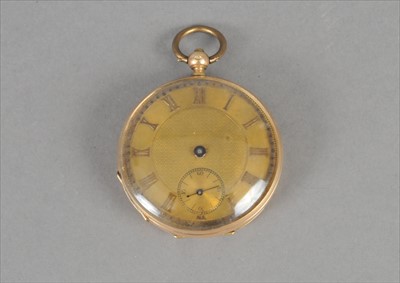 Lot 420 - Open face pocketwatch with engine turned dial,...
