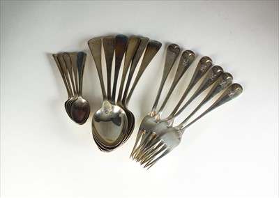 Lot 11 - A set of Old English pattern silver dessert spoons and forks