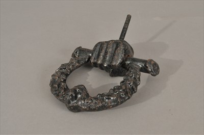 Lot 303 - A heavy cast iron door knocker, believed to originate from Camarthen castle jail / goal