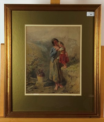 Lot 391 - British school, 19th century, mother and child, watercolour