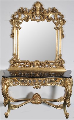 Lot 333 - A decorative composite marble topped reproduction gilded side