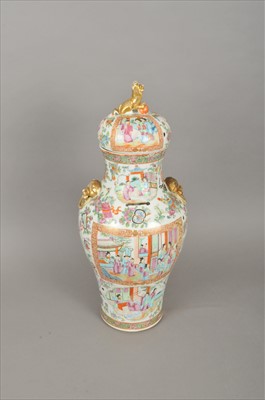 Lot 509 - A tall lidded 19th century Chinese famille rose vase of tapering baluster form