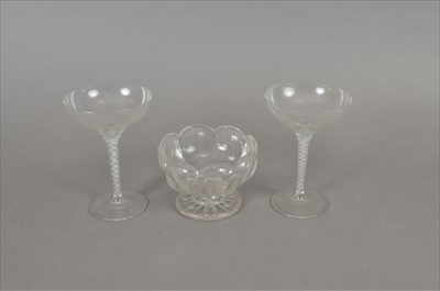 Lot 125 - Pair of Victorian champagne glasses with air-twist stems