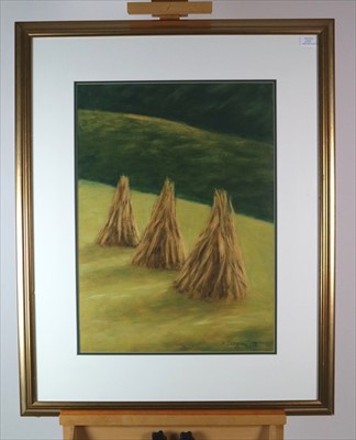 Lot 203 - Margaret Deignan (20th Century), Three Haystacks