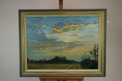 Lot 219 - Margaret Glass (British Contemporary), Sunset over Harvest Field