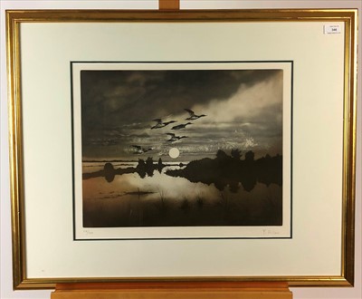 Lot 346 - F. Hillen (20th Century), Aquatint, Geese In Flight