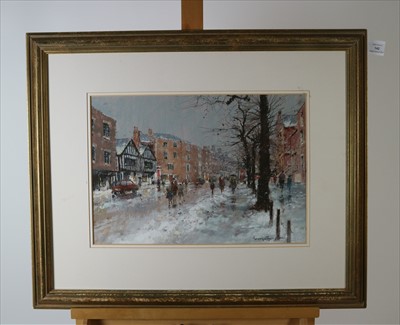 Lot 142 - George Thompson (British Contemporary Northern School), Bridge Street Chester in the Snow