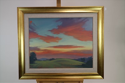 Lot 249 - Tracey Quinn (Irish Contemporary) Pink Dusk and Fields in County Monaghan