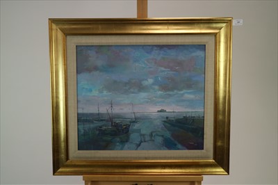 Lot 240 - Tom Wanless ROI RBA (British 20th Century Northern School), Bamburgh from Holy Island