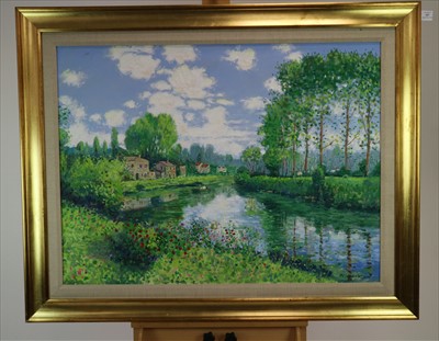 Lot 257 - David McLoughlin (British School, 20th Century) Riverside Houses