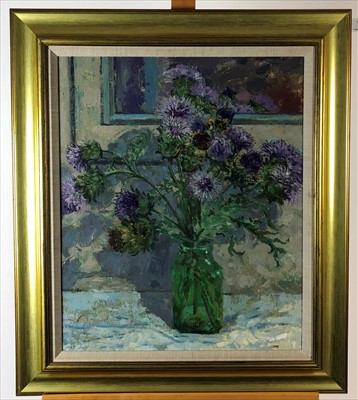 Lot 341 - Jack Miller (Scottish 20th Century, 2945-2004), Cardoon, Green Vase