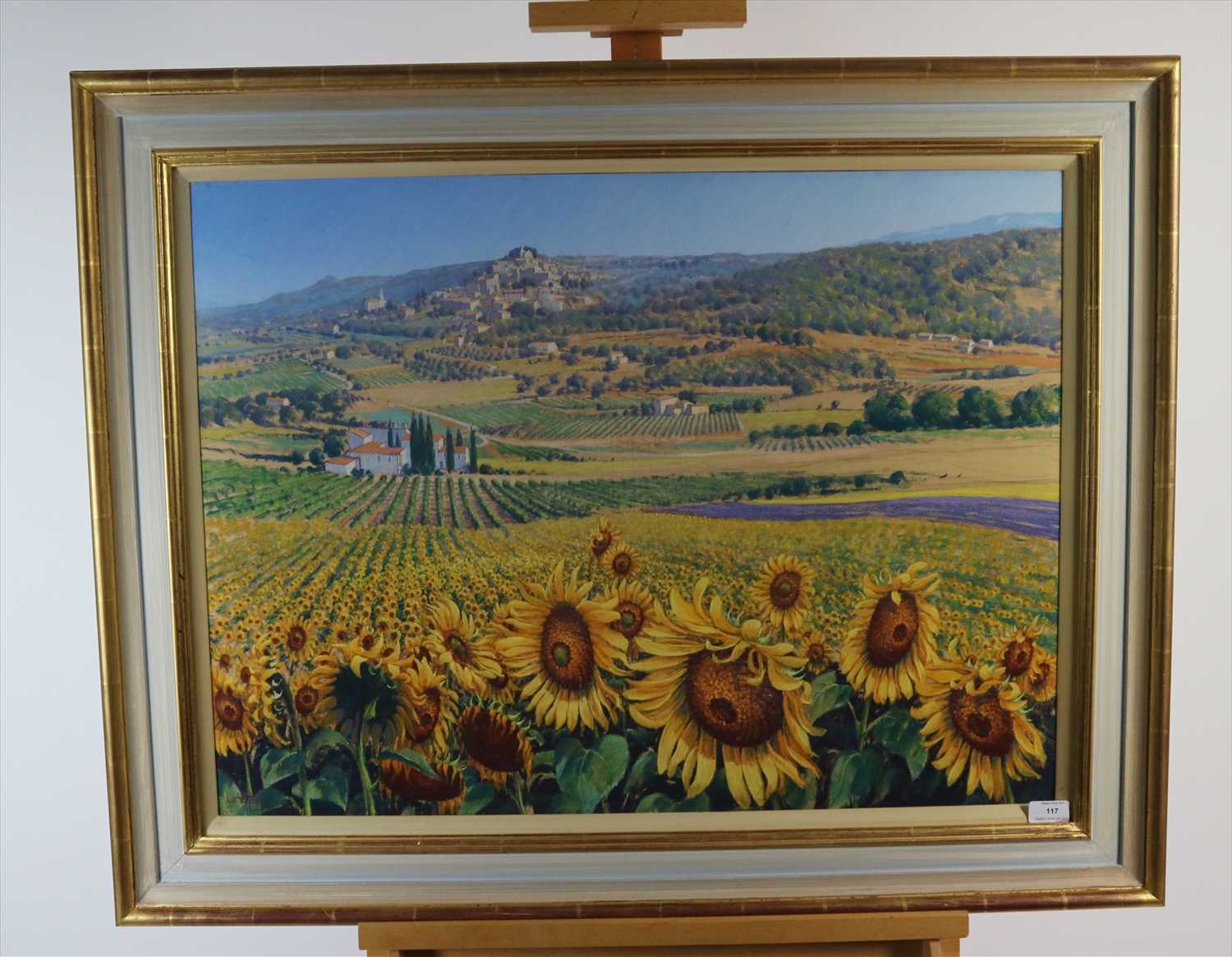 Lot 117 - Lionel Aggett (British 20th Century, 1938-2009), Sunflowers below to Bonnieux, Provence