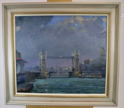 Lot 118 - Bob Brown (British 20th-21st Century), Tower Bridge from the Bishop's Stairs