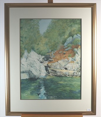 Lot 141 - Gilbert Brown (British School, 20th Century), Highland Waterfall