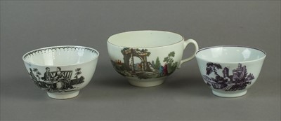 Lot 492 - Two Worcester tea bowls and a teacup, circa 1760-70