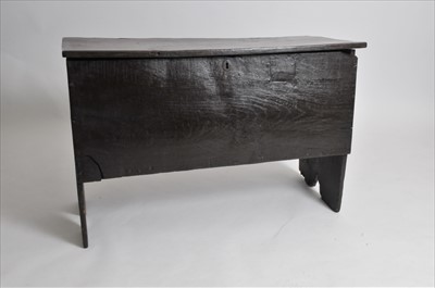 Lot 358 - A rustic 17th century or later six plank country oak coffer