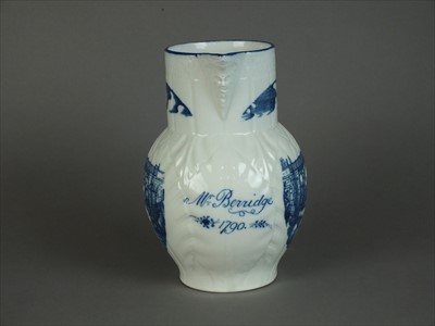 Lot 338 - Caughley jug named to 'Mr. Berridge', dated 1790