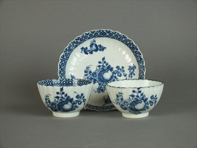 Lot 220 - Two Caughley tea bowls and a saucer, circa 1775-84