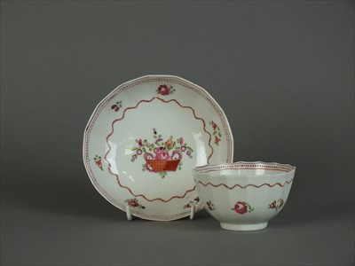 Lot 322 - Rare Caughley polychrome tea bowl and saucer, circa 1790