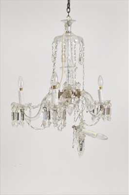 Lot 300 - A five branch clear cut crystal chandelier (for restoration)