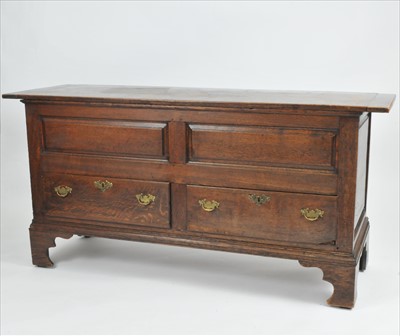 Lot 349 - A large 18th century and later country oak mule chest