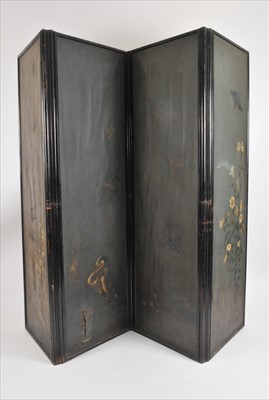 Lot 431 - An Edwardian painted canvas four sectional modesty screen