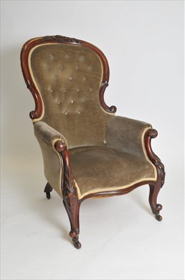 Lot 369 - A Victorian mahogany framed balloon back armchair of generous proportions