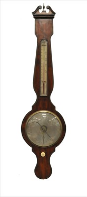 Lot 293 - A 19th century walnut veneered aneroid banjo barometer