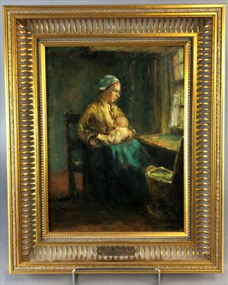 Lot 67 - Bernardus Johannes Blommers (Bloomers) (Dutch 1845-1914), Mother and Child in an Interior