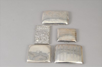 Lot 360 - A silver card case and four silver cigarette cases