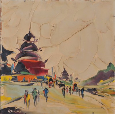 Lot 60 - George R. Deakins (British, 1911-1982), Double painting Figures and Cottages