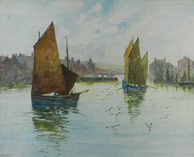 Lot 362 - Frank Rousse (British fl. 1897-1917), Fishing Boats Leaving a Harbour, watercolour