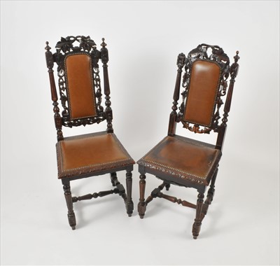Lot 372 - A set of eight Victorian carved oak dining chairs