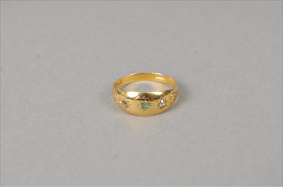 Lot 383 - An 18ct gold Victorian three stone emerald and diamond ring