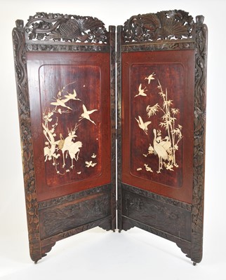 Lot 383 - A large early 20th century Japanese hinged two-fold screen
