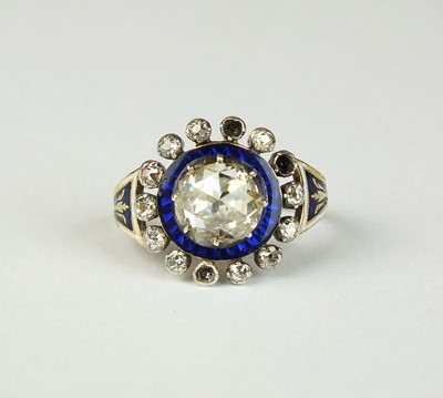 Lot 71 - A George III diamond and blue enamel ring